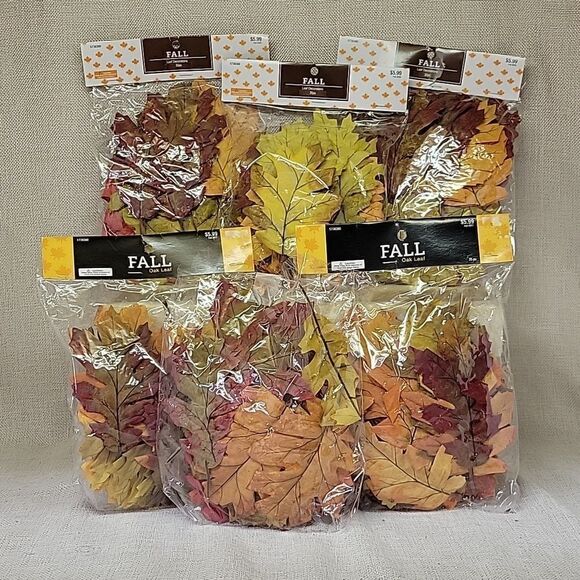 Fall dull oak Leaves Autumn Decorations 35pc Orange Green Red - 5” - 7” - Picture 1 of 5